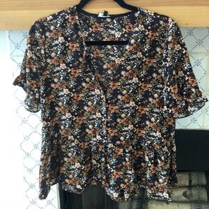Madewell Floral Button Up Peplum Blouse